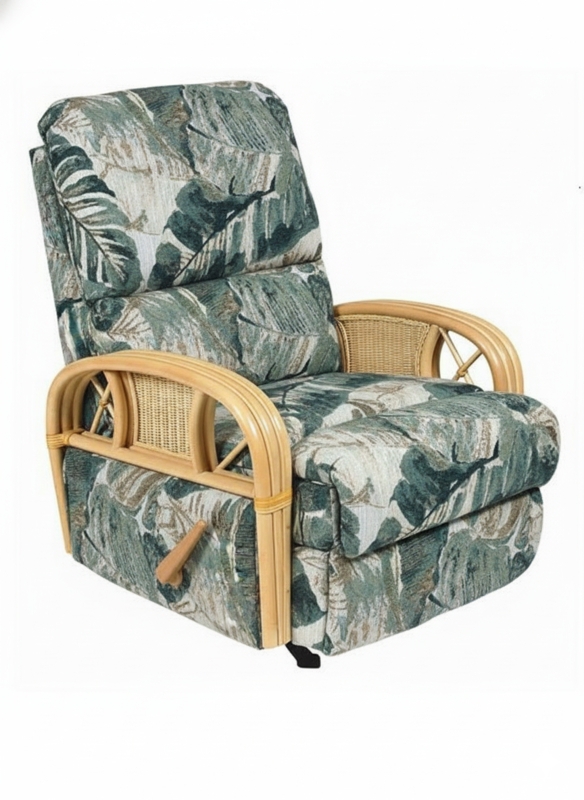 Recliner Chair Cane Side Panels Tropical Leaf, Coastal Leaf Print Chair