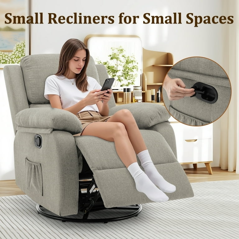 Recliner Chair Khaki Linen-Look Woven Transitional Pocket