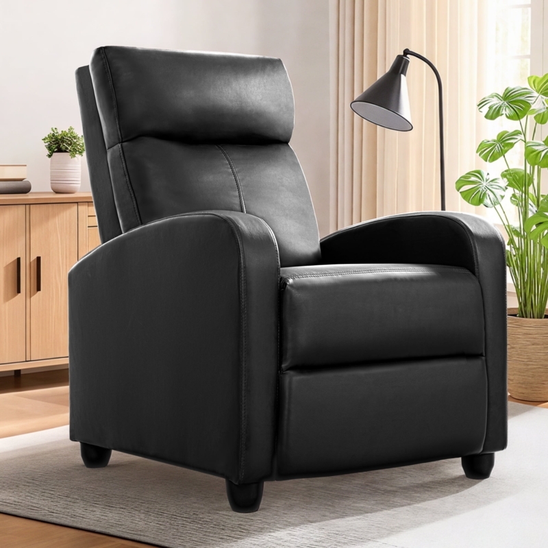 Recliner Chair Padded Headrest Curved Arms Modern Pushback Recliner