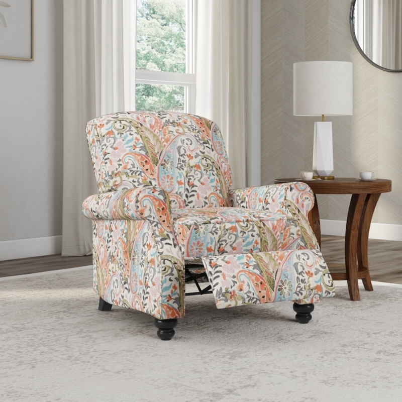 Recliner Chair Paisley Print Rolled Arms Colorful Bedroom Accent Chair