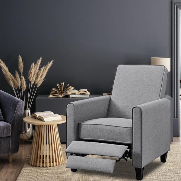 Recliner Chair Piping Detail Gray Linen Pushback Recliner