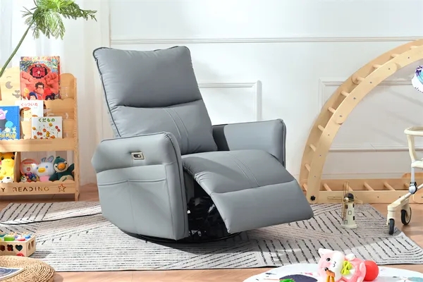 Recliner Chair Power Reclining Blue Gray Leather-Like