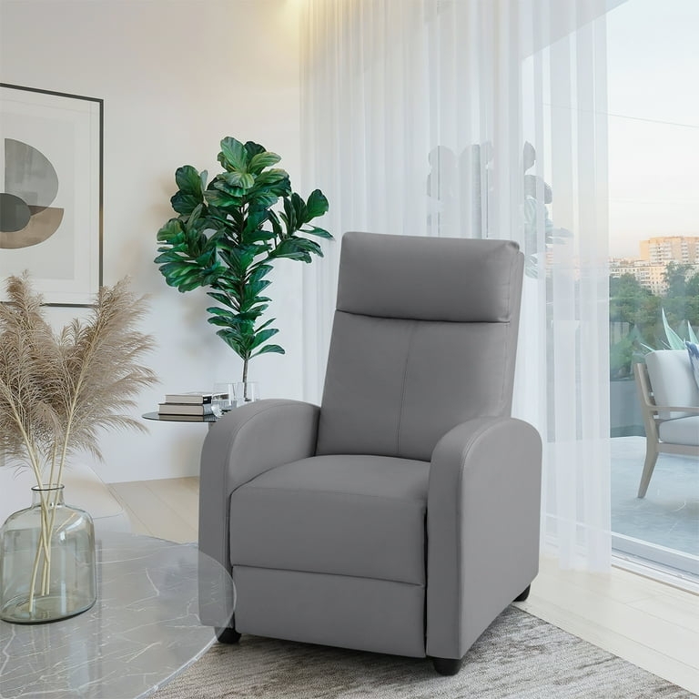 Recliner Chair Slim Profile Slate Grey High Back Modern Minimalist