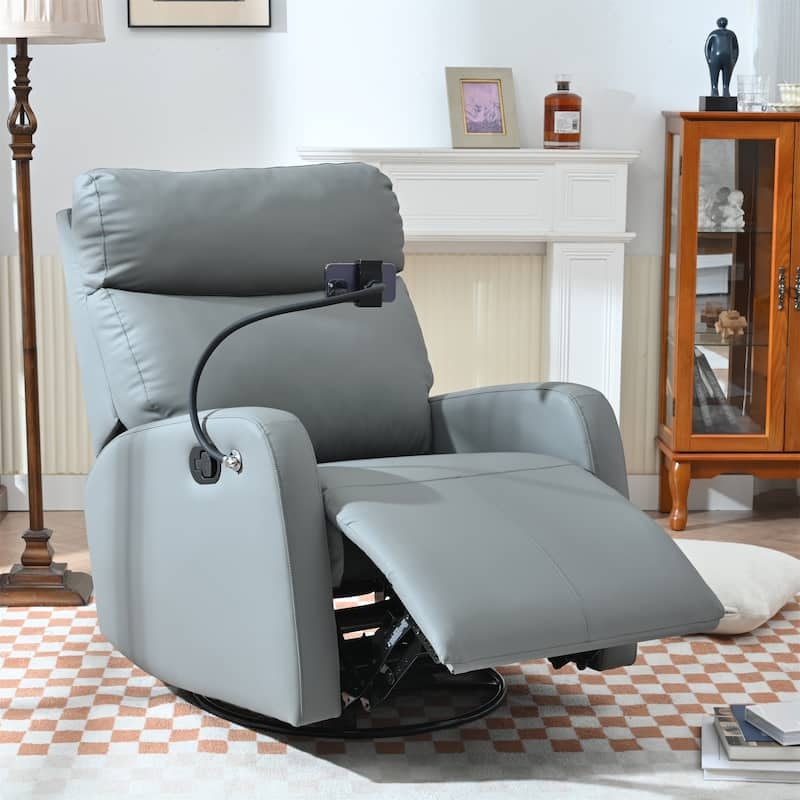 Recliner Chair Tech-Integrated Slate Grey Leather-Like Rocker