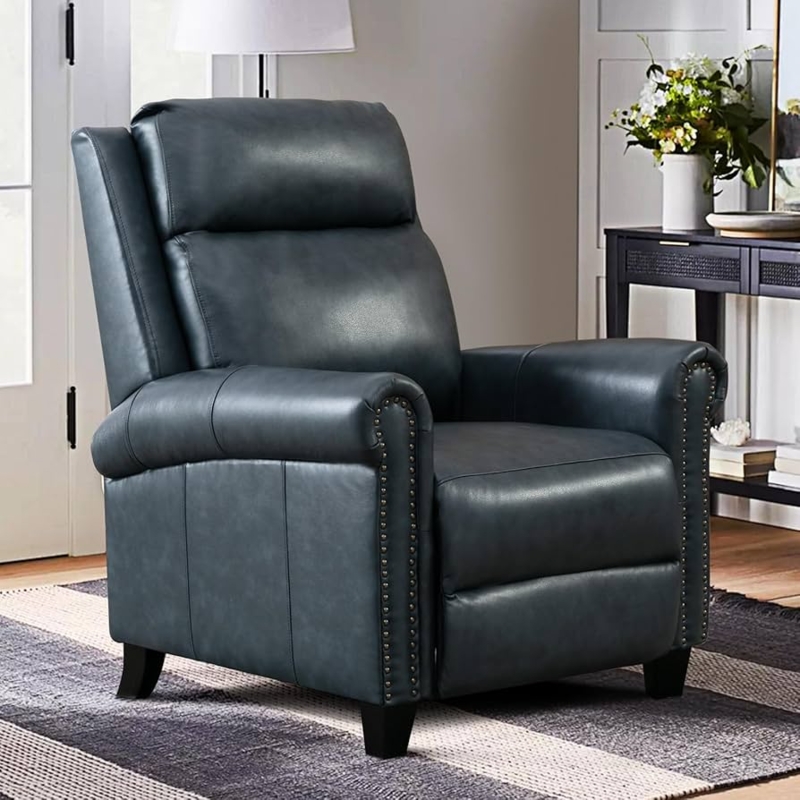 Recliner Chair Traditional Push Back Tapered Block Legs