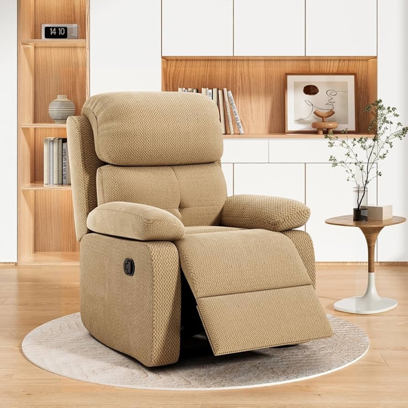 Recliner Chair Waffle Knit Honey Beige Reclining Chair Manual Lever