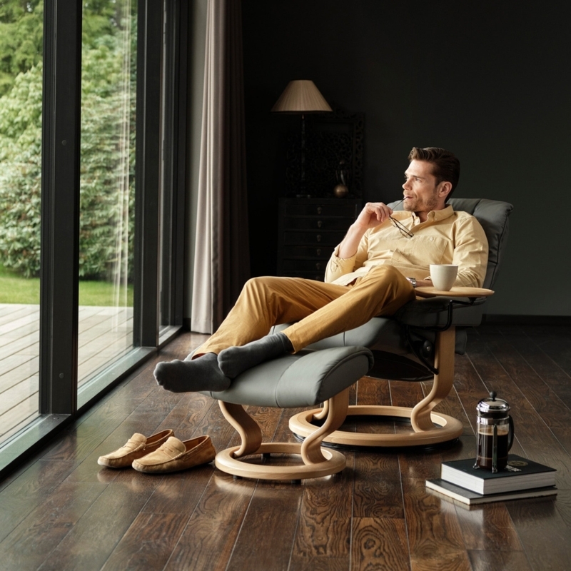 Recliner Chair with Integrated Side Table & Charcoal Grey | Swivel Set