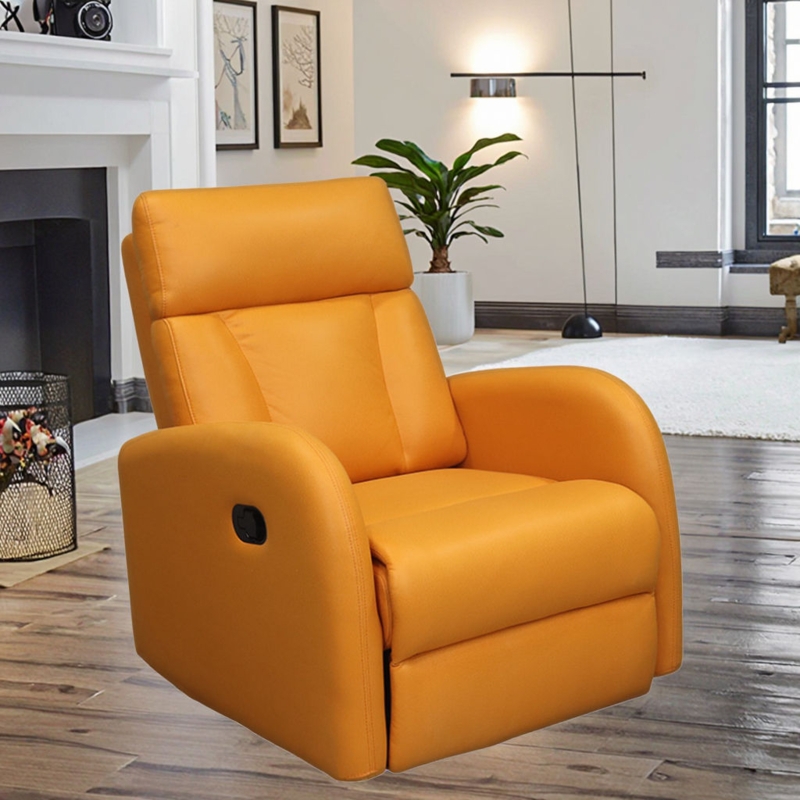 Recliner Chair with Manual Handle | Mustard Yellow Leather-Like Lounge