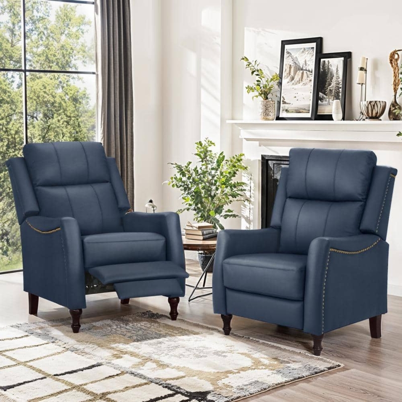 Recliner Chair with Retractable Footrest Leather-Like Gold Rivets