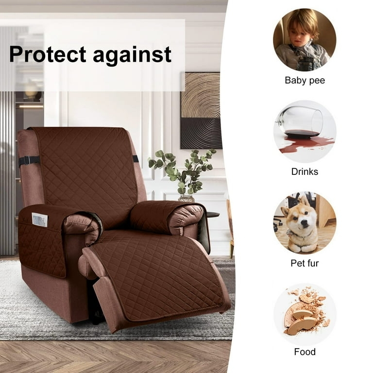 Recliner Cover Coffee Brown Diamond Quilting Side Pocket