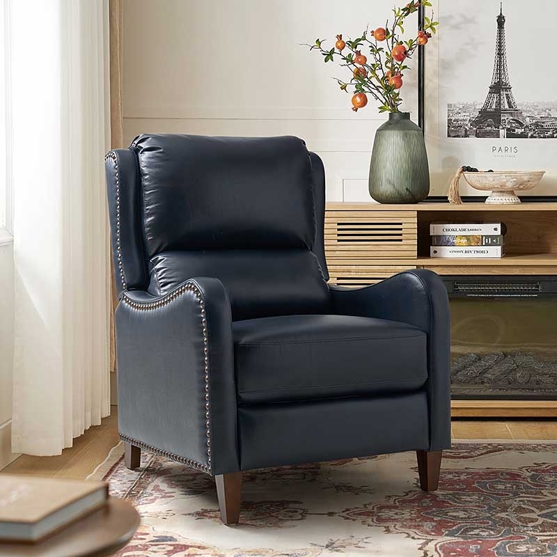 Recliner Genuine Leather Antique Bronze Nailhead Wingback Style