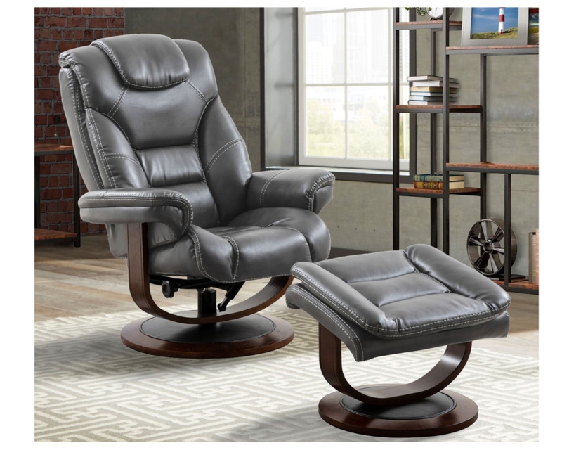 Recliner Ottoman Set Contrast Stitching Flint Grey | Swivel Base