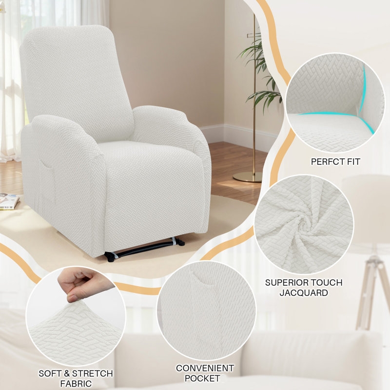 Recliner Slipcover Light Beige Jacquard Basketweave Texture