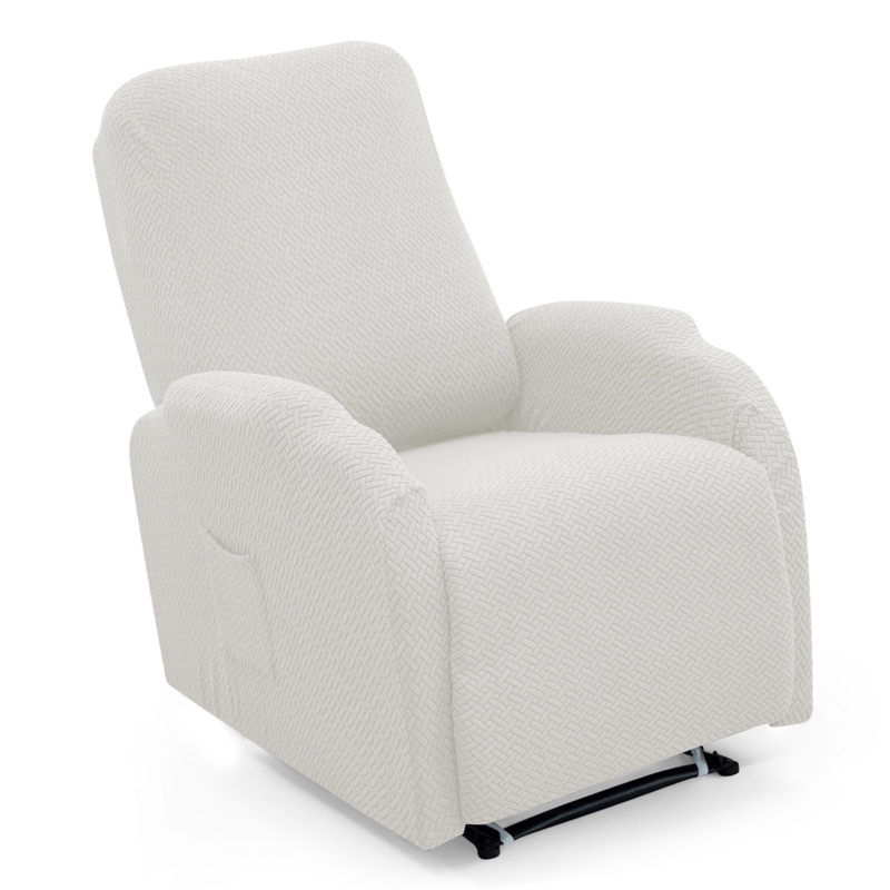 Recliner Slipcover Off-White Basketweave Knit Side Pocket