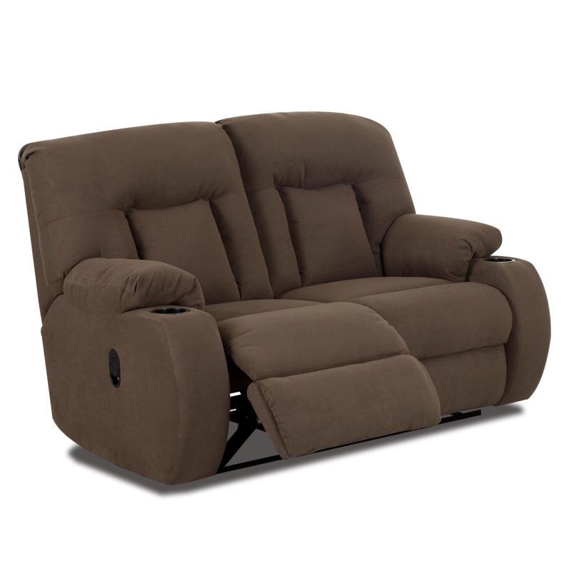 Reclining Loveseat: Cocoa Brown Microfiber with Manual Pull Handle