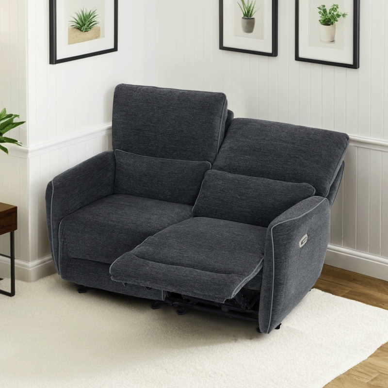 Reclining Loveseat Contrast Piping Charcoal Grey Power Wall Hugger