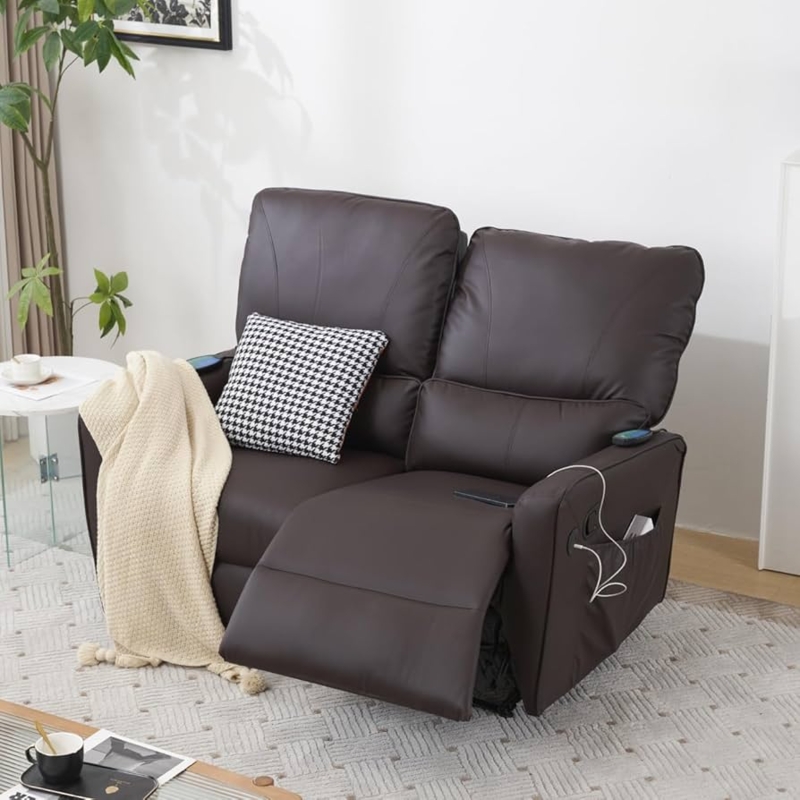 Reclining Loveseat USB Charging Ports Chocolate Brown Tech Integrated