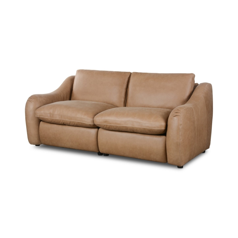 Reclining Sofa Chunky Profile Camel Brown Power 2 Piece Sectional