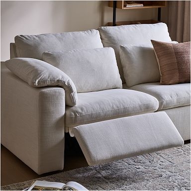 Reclining Sofa Deep Seating Off White Block Arms Textured Fabric