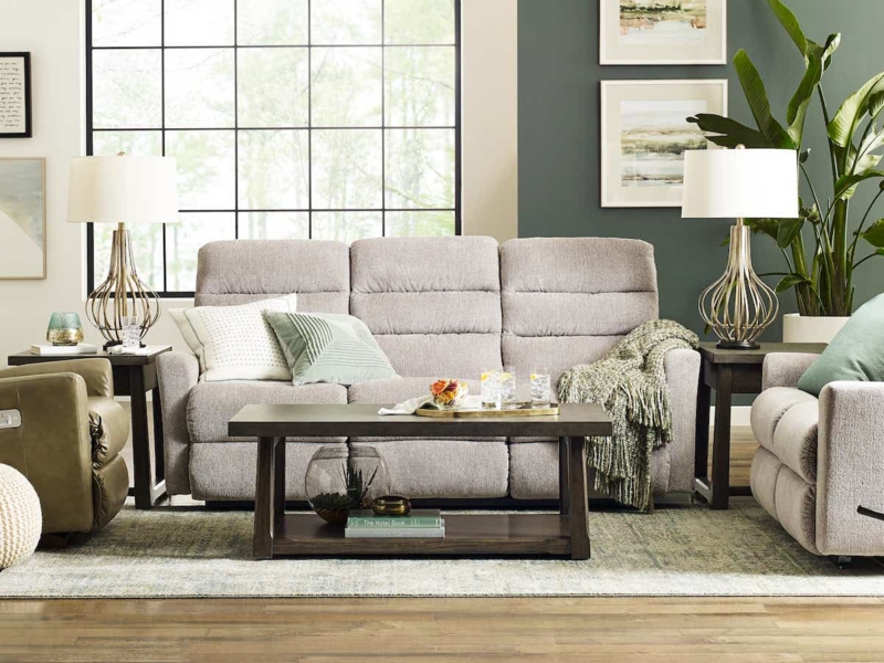 Reclining Sofa Horizontal Channeling Heathered Grey Power Wall Recliner