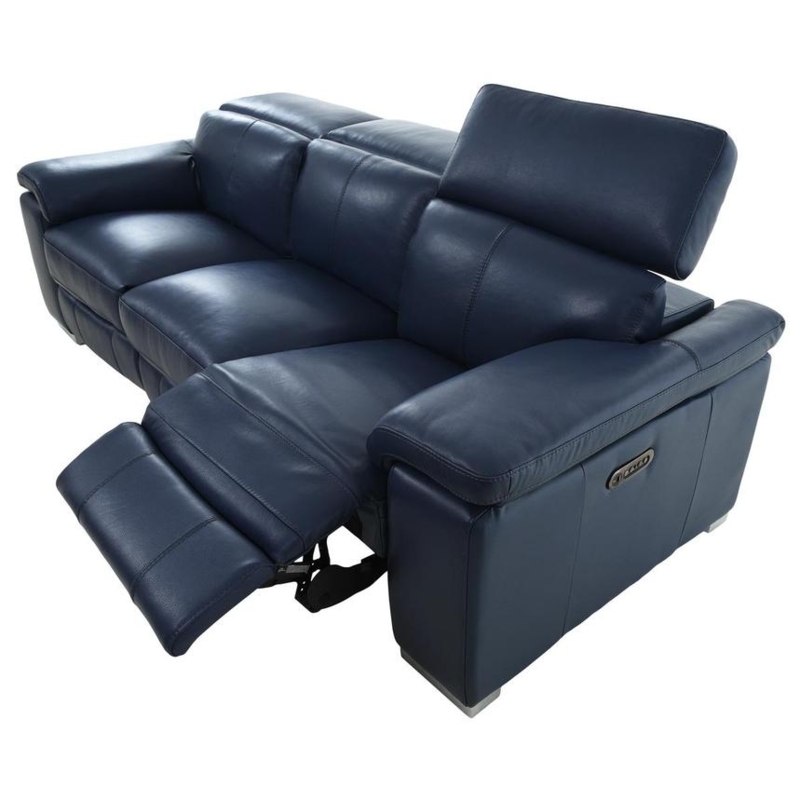 Reclining Sofa Navy Blue Power Adjustable Headrests Metal Feet