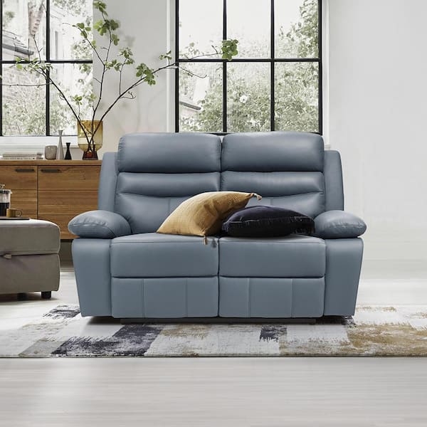 Reclining Sofa Pillow Top Arms Slate Blue Power Horizontal Stitching
