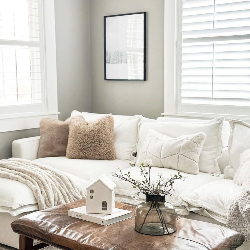 Reclining Sofa Plush Cushions Crisp White Modular Design Modern Farmhouse