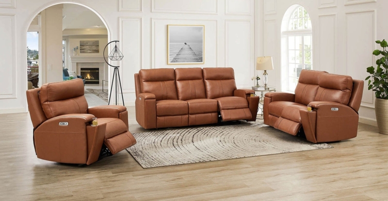 Reclining Sofa Set Cup Holders Cognac Power Reclining Theater Seating