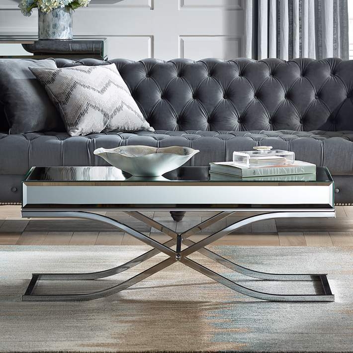 Rectangular Coffee Table Curved X-Base Polished Chrome Mirrored