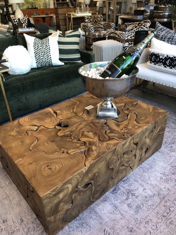 Rectangular Coffee Table Interlocking Slabs Puzzle Construction Solid Base.