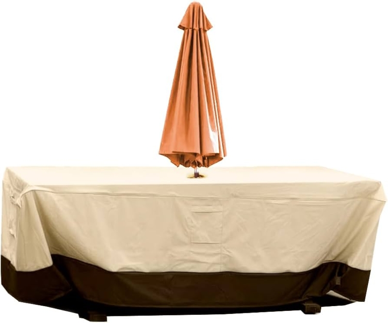 Rectangular Outdoor Set Protector Two Tone Piped Edges Umbrella Hole