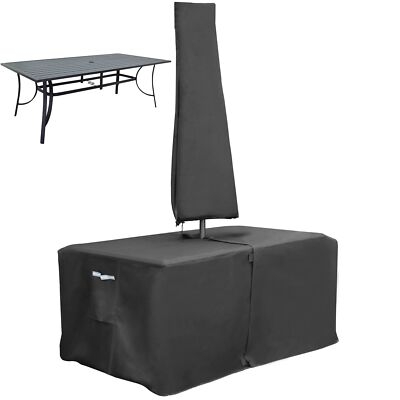Rectangular Patio Cover Integrated Umbrella Sleeve Buckle Straps Grey