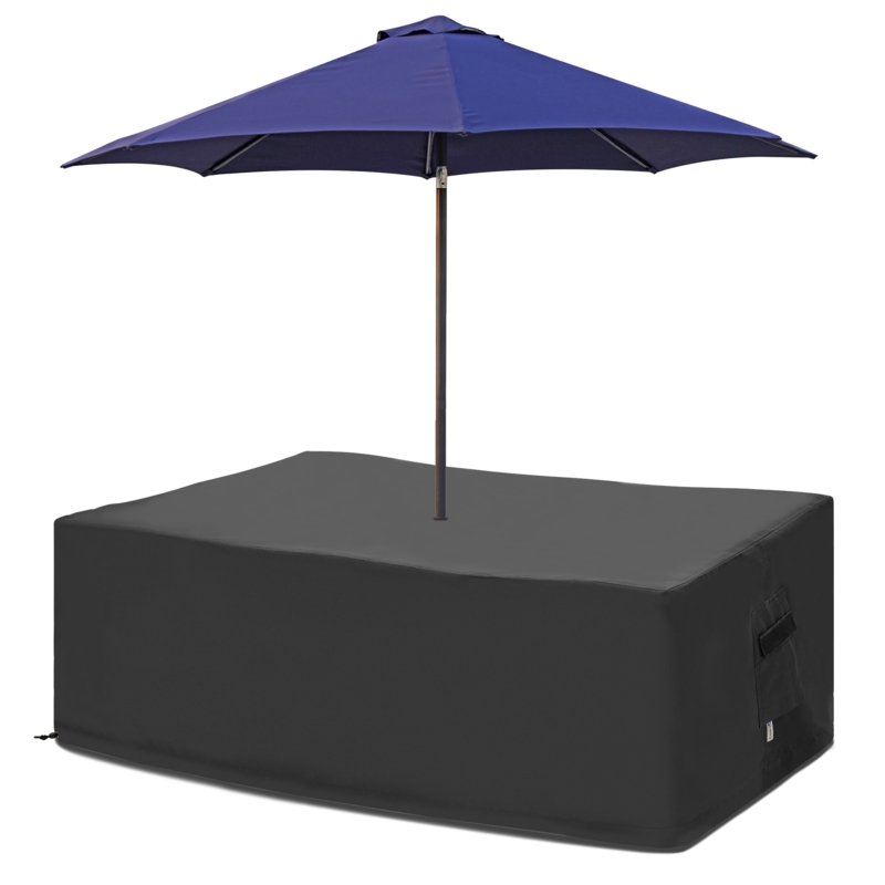 Rectangular Patio Set Cover Matte Black Side Handle Umbrella Hole