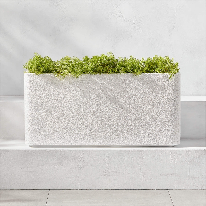 Rectangular Planter Pebbled Texture White Resin Rounded
