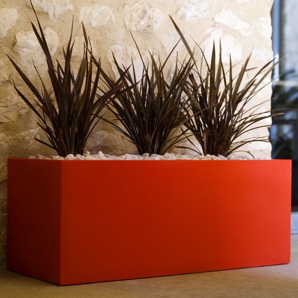 Rectangular Planter Vibrant Red Finish White Pebble Accents