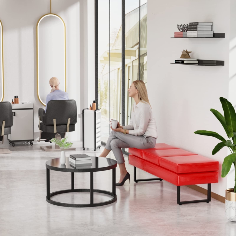 Red Waiting Bench Backless Segmented Cushions Industrial Salon Seating