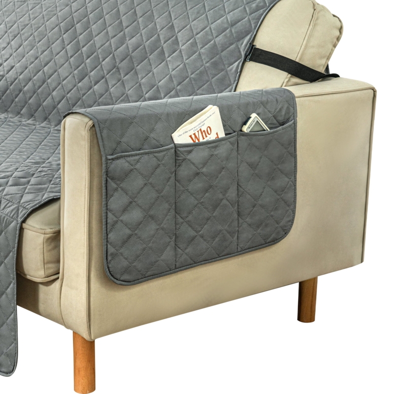 Remote Caddy Sofa Armrest Caddy - 5-Pocket Organizer For Remotes/Tablets  (Grey) Couch Caddy