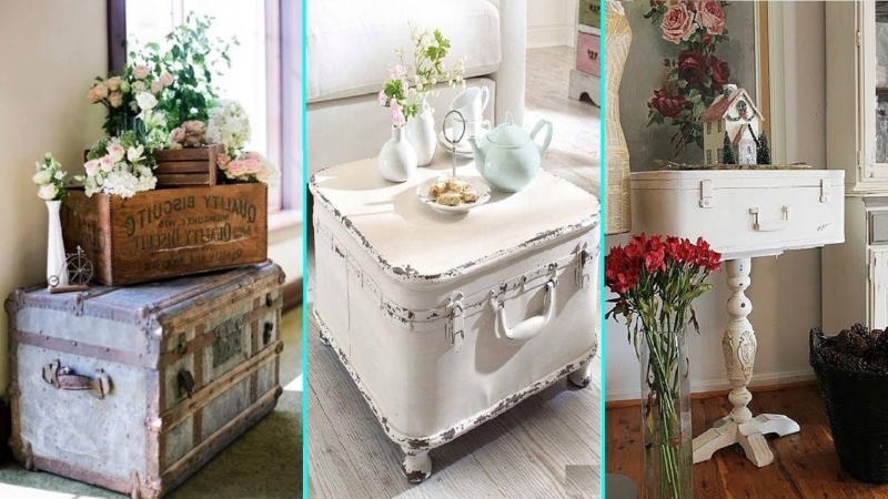 Repurposed Storage Trunk: Distressed Suitcase on Ornate Pedestal Base