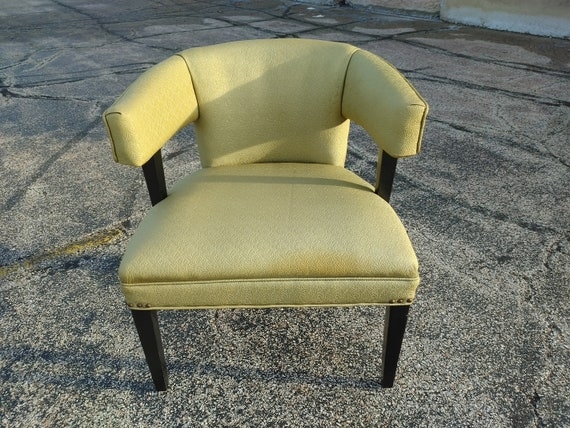 Retro Accent Chair: Gold Vinyl Open Arms with Nailhead Trim Detail