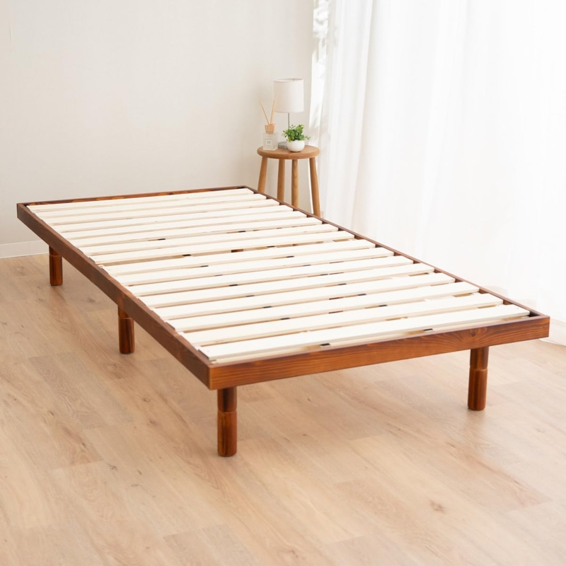 Retro Brown Low Bed Frame, Japandi Style Zen Futon Base