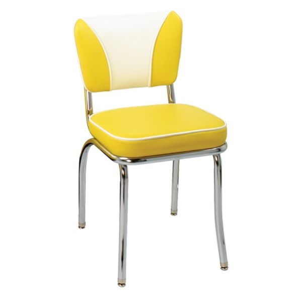 Retro Diner Chair: Lemon Yellow & White Two-Tone, Padded Vinyl