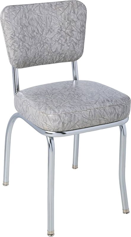 Retro Dining Chair: Grey Cracked Ice Upholstery, 2-Inch Box Seat