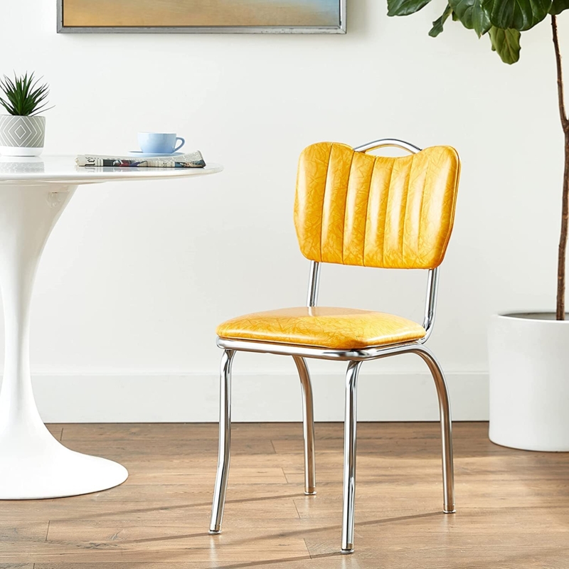Retro Kitchen Chair: Mustard Yellow Cracked Ice, Vertical Quilting
