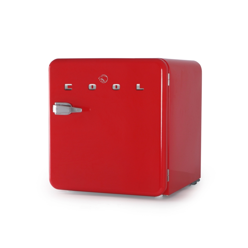 Retro Mini Fridge Single Door in Glossy Cherry Red with Latch Handle