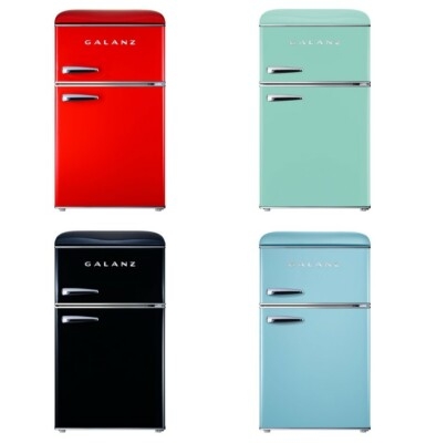 Retro Mini Fridge Two Door Design in Glossy Chili Red Finish