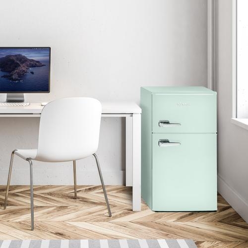 Retro Seafoam Green Fridge Two Door with Polished Chrome Handles