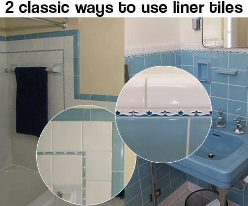 Retro Sky Blue Ceramic Wall Tile with Scalloped Edge Liner Trim