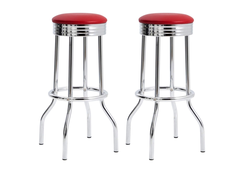 Retro Upholstered Metal Swivel Bar Stool Red (Set of 2)