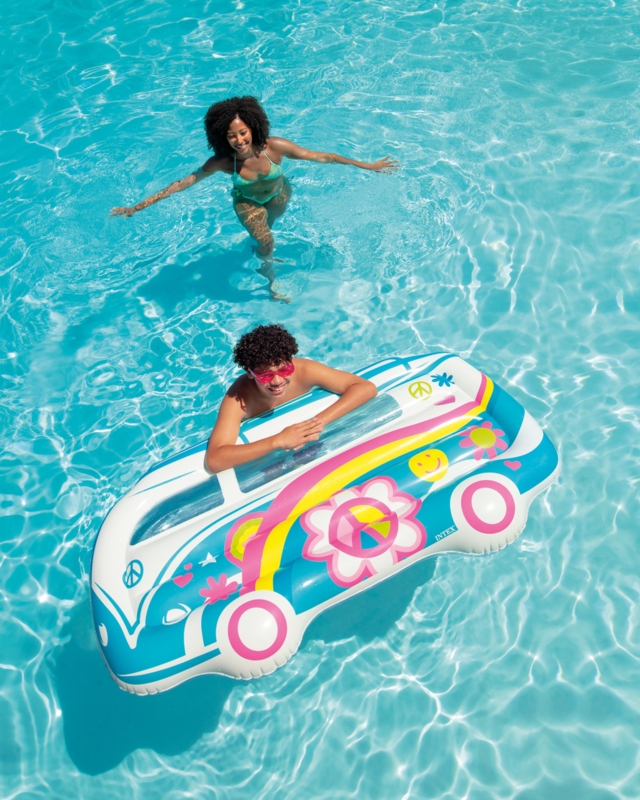 Retro Van Pool Float Flower Power Print Peace Symbols Inflatable Toy.