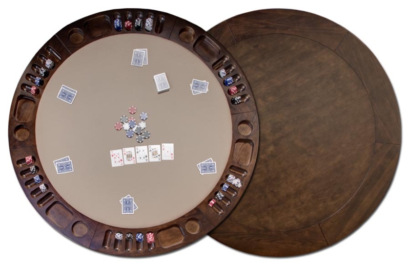 Reversible Game Table Top with Integrated Chip Racks in Walnut